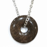 Pendentif Sugilite Marron Foncé Donut 2 cm sur Chaîne Acier 44 cm