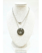 Pendentif Sugilite Marron Foncé Donut 2 cm sur Chaîne Acier 44 cm