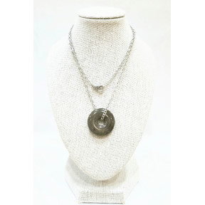 Pendentif Sugilite Marron Foncé Donut 2 cm sur Chaîne Acier 44 cm