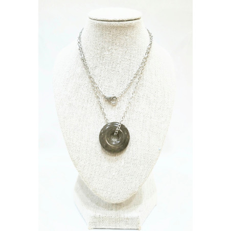 Pendentif Sugilite Marron Foncé Donut 2 cm sur Chaîne Acier 44 cm