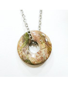 Pendentif Sugilite Marron Clair Donut 2 cm sur Chaîne Acier 44 cm