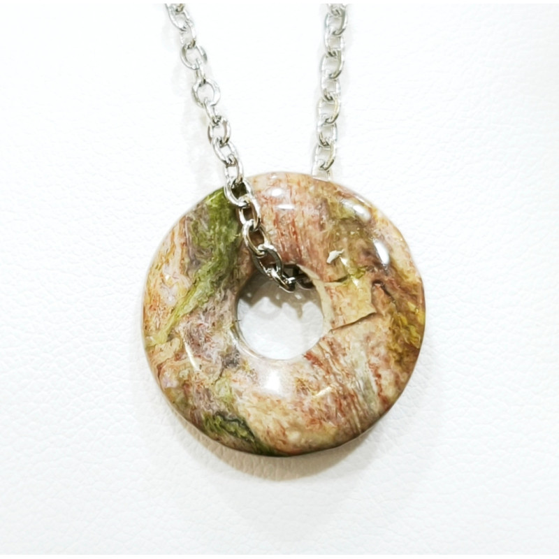 Pendentif Sugilite Marron Clair Donut 2 cm sur Chaîne Acier 44 cm