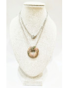 Pendentif Sugilite Marron Clair Donut 2 cm sur Chaîne Acier 44 cm