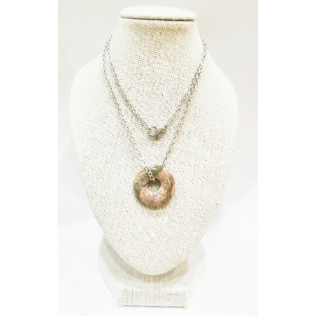 Pendentif Sugilite Marron Clair Donut 2 cm sur Chaîne Acier 44 cm