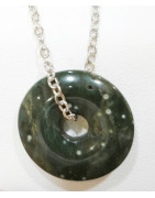 Pendentif Jaspe Océan Vert Foncé Donut 2 cm sur Chaîne Acier 44 cm