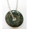 Pendentif Jaspe Océan Vert Foncé Donut 2 cm sur Chaîne Acier 44 cm