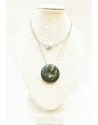 Pendentif Jaspe Océan Vert Foncé Donut 2 cm sur Chaîne Acier 44 cm