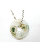 Pendentif Jaspe Océan Vert Clair Donut 2 cm sur Chaîne Acier 44 cm
