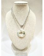 Pendentif Jaspe Océan Vert Clair Donut 2 cm sur Chaîne Acier 44 cm