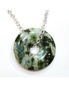 Pendentif Jaspe Océan Vert Donut 2 cm sur Chaîne Acier 44 cm
