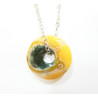 Pendentif Jaspe Océan Vert et Jaune Donut 2 cm sur Chaîne Acier 44 cm