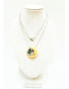 Pendentif Jaspe Océan Vert et Jaune Donut 2 cm sur Chaîne Acier 44 cm