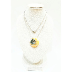 Pendentif Jaspe Océan Vert et Jaune Donut 2 cm sur Chaîne Acier 44 cm