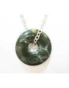 Pendentif Jaspe Océan Vert Foncé Donut 1.8 cm sur Chaîne Acier 44 cm