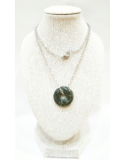 Pendentif Jaspe Océan Vert Foncé Donut 1.8 cm sur Chaîne Acier 44 cm