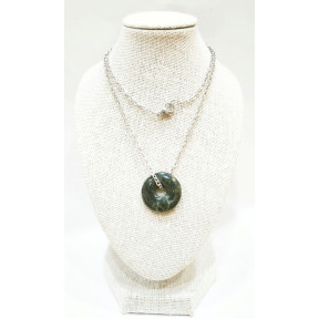 Pendentif Jaspe Océan Vert Foncé Donut 1.8 cm sur Chaîne Acier 44 cm