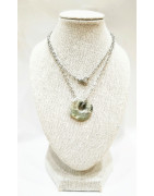 Pendentif Jaspe Océan Vert Clair Donut 1.8 cm sur Chaîne Acier 44 cm