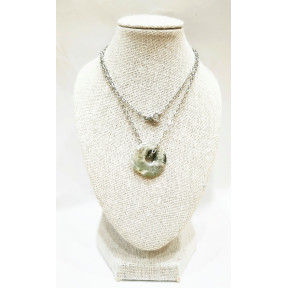 Pendentif Jaspe Océan Vert Clair Donut 1.8 cm sur Chaîne Acier 44 cm