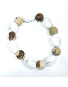 Bracelet Howlite Pierres et Roulées et jaspe Zèbre Marron Mat Pierres Rondes 10mm
