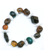 Bracelet Howlite Œil de Tigre Œil de fer Chrysocolle et Onyx Facettée