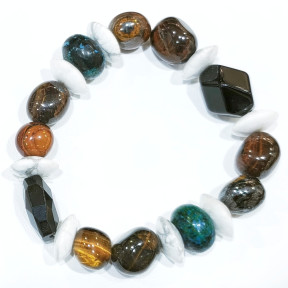 Bracelet Howlite Œil de Tigre Œil de fer Chrysocolle et Onyx Facettée