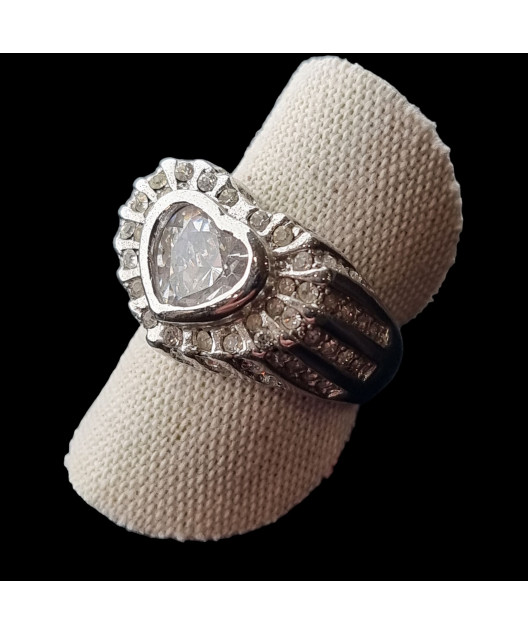Bague Zirconium Cœur Métal rhodié