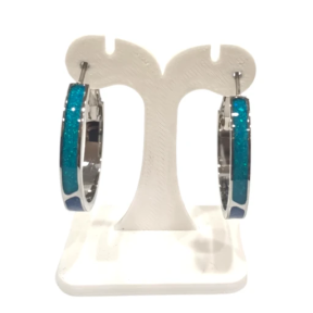 Boucles Opale Bleue et Nuit Etoilée Doublée Type Créole 4x20mm Acier Inox