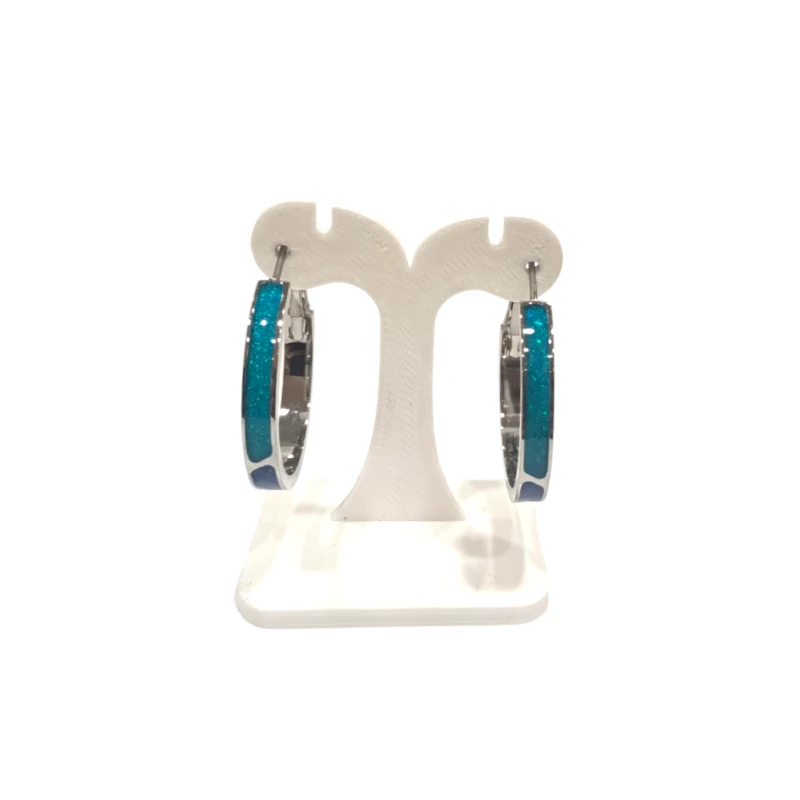 Boucles Opale Bleue et Nuit Etoilée Doublée Type Créole 4x20mm Acier Inox
