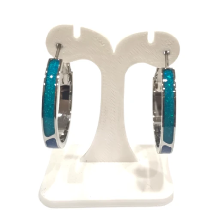 Boucles Opale Bleue et Nuit Etoilée Doublée Type Créole 4x20mm Acier Inox