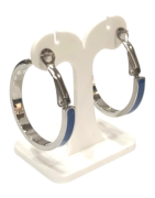 Boucles Opale Bleue et Nuit Etoilée Doublée Type Créole 4x20mm Acier Inox