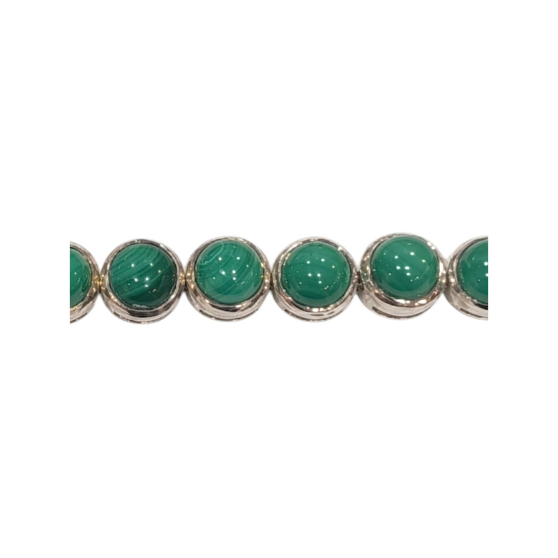 Bracelet Malachite Ronde avec Chaîne de Rallonge Argent 925