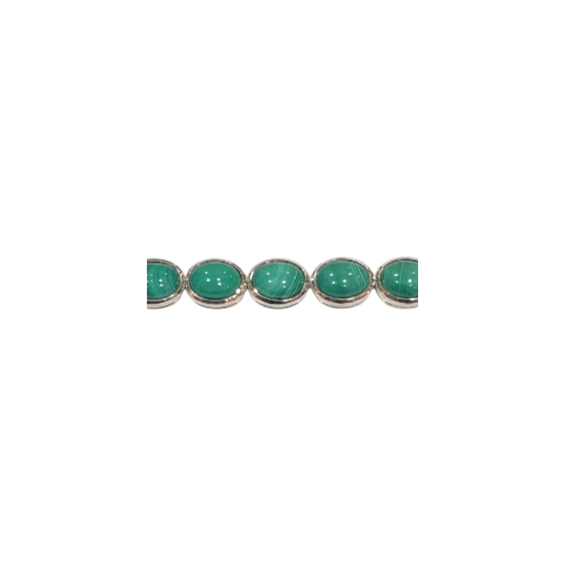 Bracelet Malachite Ovale avec Chaîne de Rallonge Argent 925