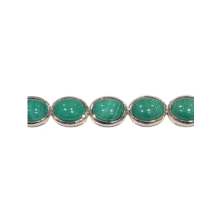 Bracelet Malachite Ovale avec Chaîne de Rallonge Argent 925