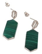Boucles Malachite et Zirconium Octogonale Argent 925