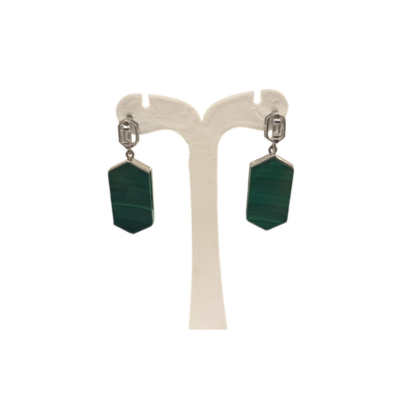Boucles Malachite et Zirconium Octogonale Argent 925