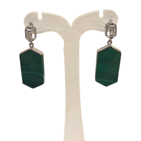 Boucles Malachite et Zirconium Octogonale Argent 925