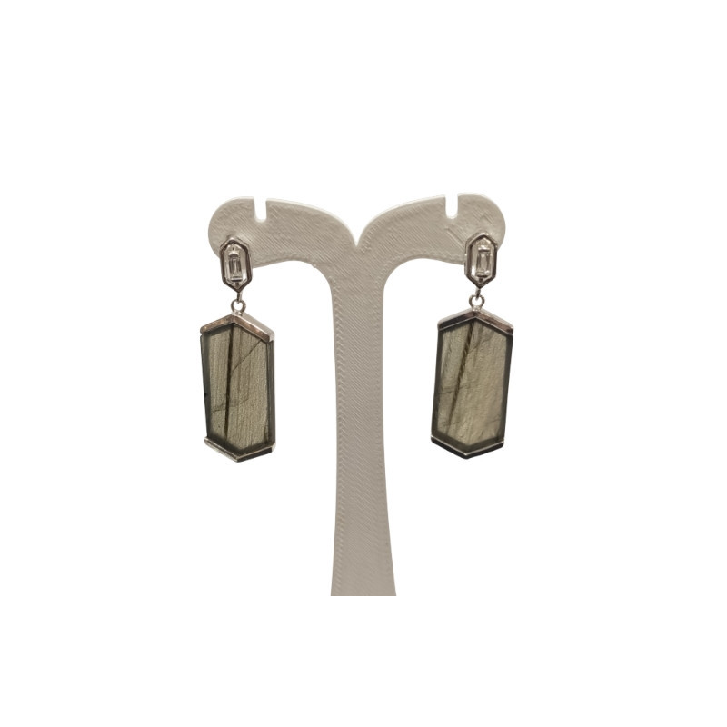 Boucles Labradorite et Zirconium Octogonale Argent 925