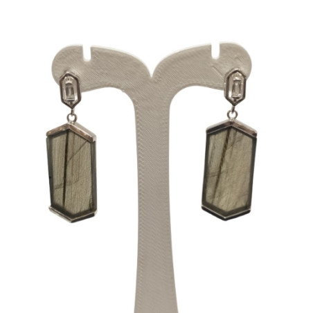 Boucles Labradorite et Zirconium Octogonale Argent 925