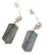 Boucles Labradorite et Zirconium Octogonale Argent 925
