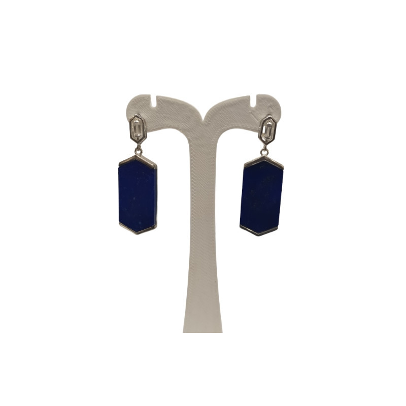 Boucles Lapis-lazuli et Zirconium Octogonale Argent 925