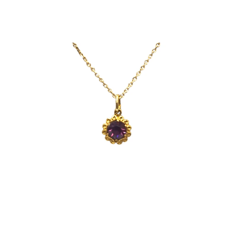 Pendentif Améthyste Facettée avec Chaîne 45cm Argent 925 Plaqué Or