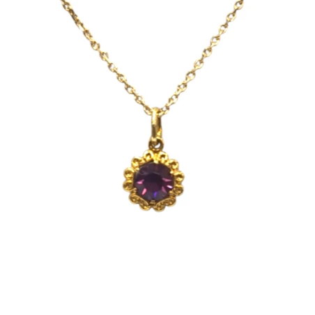 Pendentif Améthyste Facettée avec Chaîne 45cm Argent 925 Plaqué Or "Vermeil"