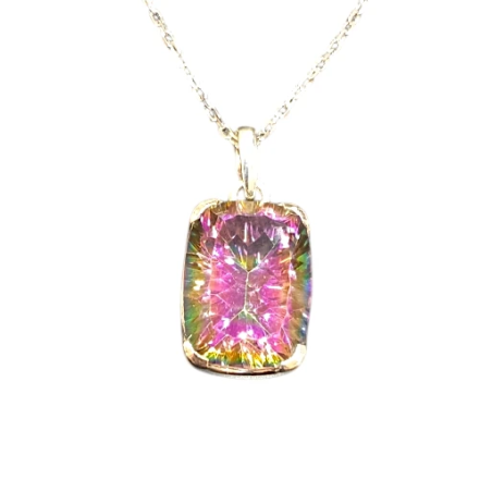 Pendentif Quartz / Topaze Mystique avec Chaîne 45cm Argent 925