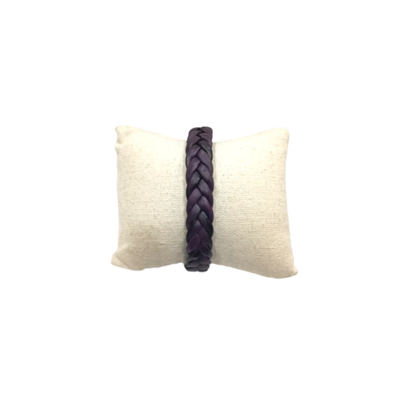 Bracelet Cuir Tressé Violet avec Acier 19,5 + 1,5cm