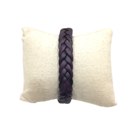 Bracelet Cuir Tressé Violet avec Acier 19,5 + 1,5cm