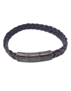 Bracelet Cuir Tressé Violet avec Acier 19,5 + 1,5cm