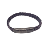 Bracelet Cuir Tressé Violet avec Acier 19,5 + 1,5cm