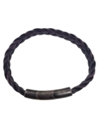 Bracelet Cuir Tressé Violet avec Acier 19,5 + 1,5cm