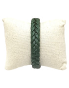 Bracelet Cuir Tressé Vert avec Acier 19,5 + 1,5cm