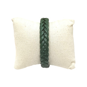 Bracelet Cuir Tressé Vert avec Acier 19,5 + 1,5cm